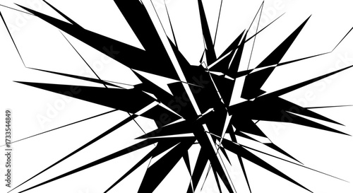 Abstract black and white explosion of sharp, jagged lines creating a dynamic shattered effect.