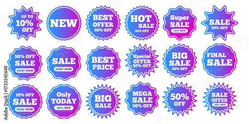  Vector labels for discounts and sales. Labels, stickers with text, and sale tags. Promo tag concept. Element for your design.