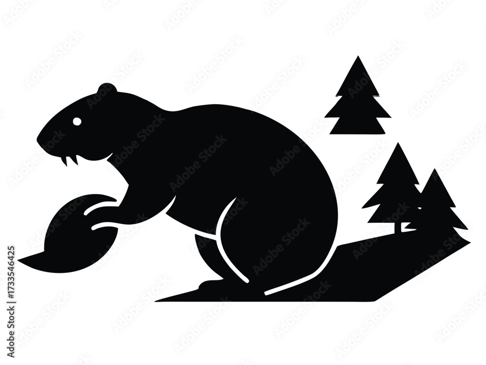 Fototapeta premium beaver building dam silhouette vector icon