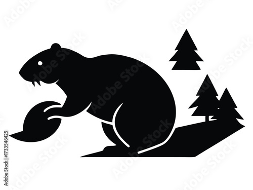 beaver building dam silhouette vector icon
