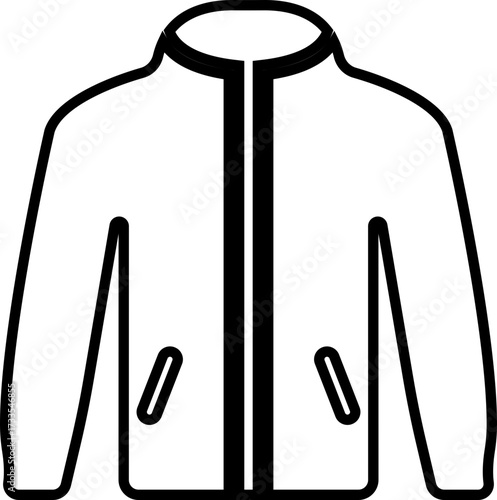 Jacket Icon Black Line Style Clothing Symbol of Winter Coat, Sportswear, Outerwear, Fashion, Warm, Zipper Hoodie, Windbreaker, Casual Apparel, Textile Vector