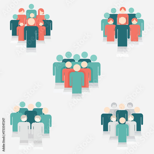 Diverse Groups of People Represented by Simplified Figures in Various Arrangements