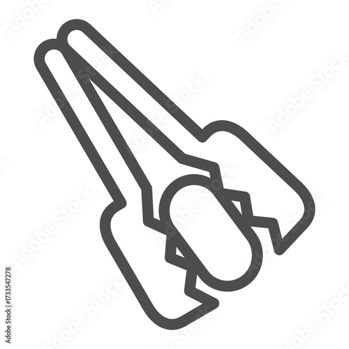 Kitchen tongs line icon, cooking concept. Vector graphics. Manual nutcracker sign on white background, outline style icon for mobile or web design.