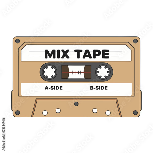 Minimalist cassette tape illustration in natural retro colors, music and nostalgia concept 