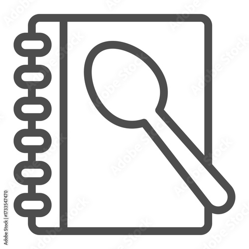 Recipe book and spoon line icon, cooking concept. Vector graphics. Notepad sign on white background, outline style icon for mobile or web design.