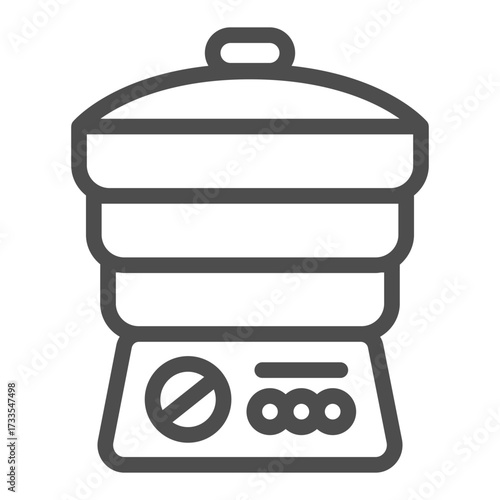 Three section electric steamer with buttons line icon, cooking concept. Vector graphics. Steamer sign on white background, outline style icon for mobile or web design.