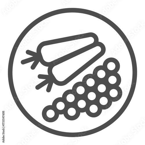 Plate with two carrots and peas line icon, vegetables concept. Vector graphics. Food sign on white background, outline style icon for mobile or web design.