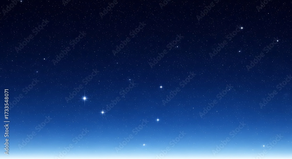 Naklejka premium A beautiful night sky filled with countless stars and a gradient of deep blue to lighter blue vacation background