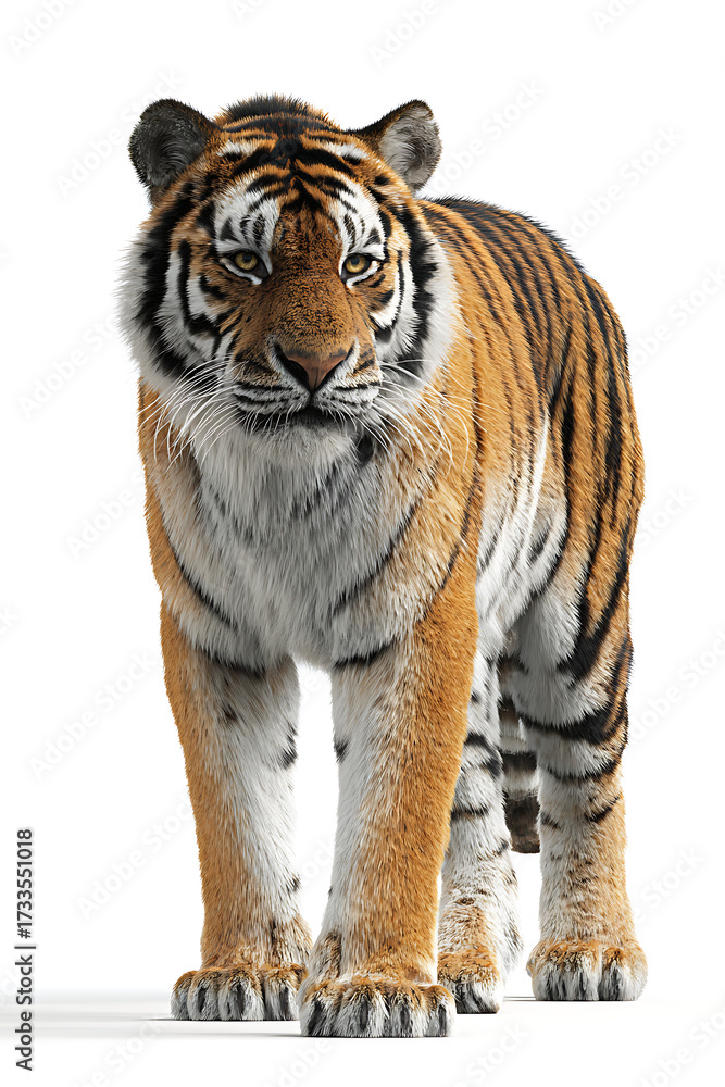 Obraz premium Majestic tiger walking confidently in a bright environment, showcasing its strength and beauty