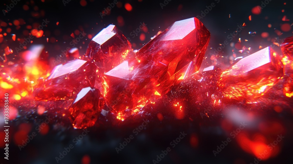 Fototapeta premium Abstract fiery red crystal formation against a dark background creating a sense of power