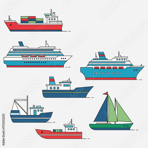 Various Vessels A Collection of Ships and Boats on White Background
