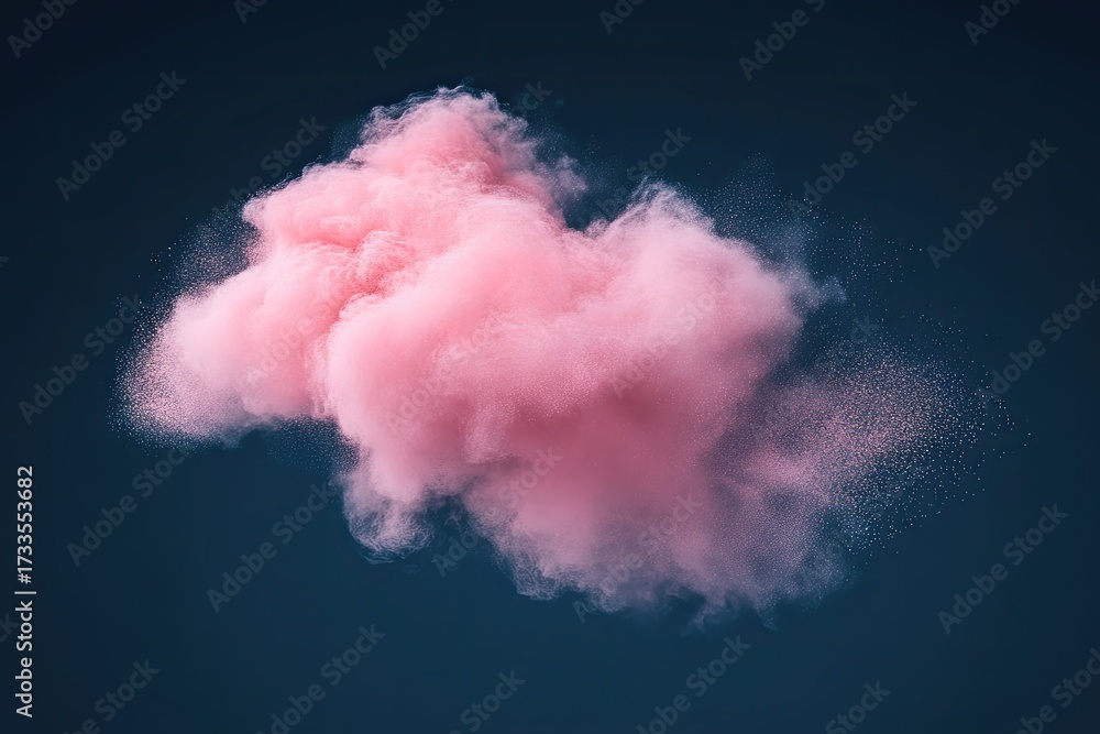 Fototapeta premium Pink, fluffy cloud with dispersing particles