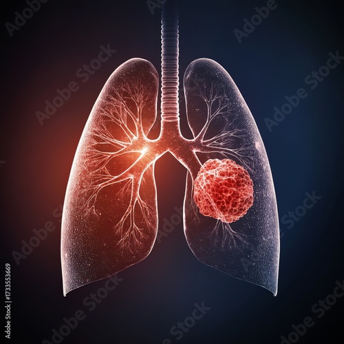 X-ray lungs with highlighted tumor