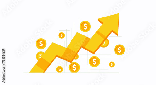 Financial Growth Arrow with Dollar Coins.