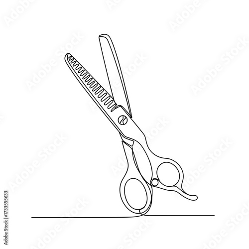 Hair thinning scissors in minimalist line art style on white background