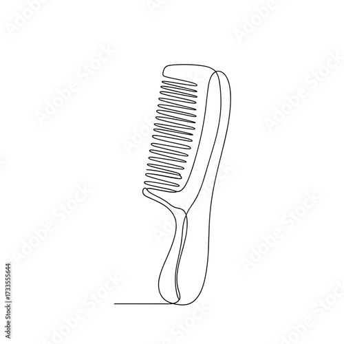 Hair comb with handle in minimalist line art style on white background