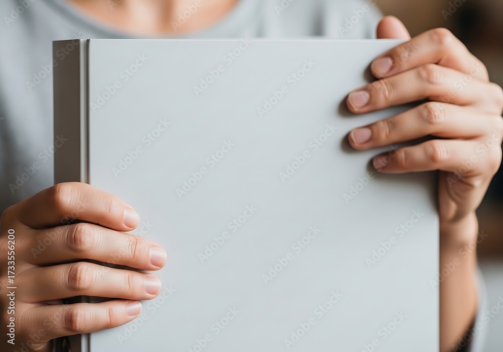 Obraz premium Person holding blank square canvas for personalized message display