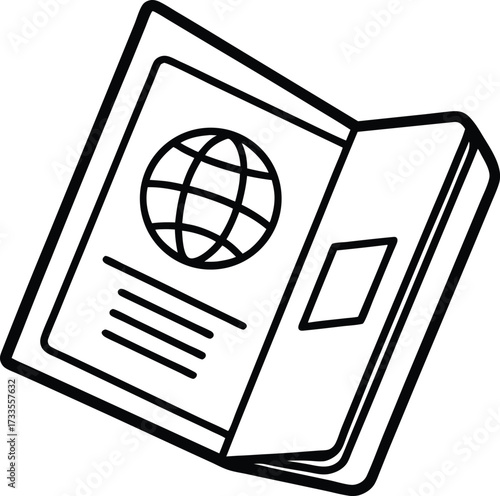 passport open with visa stamp illustration on transparent background