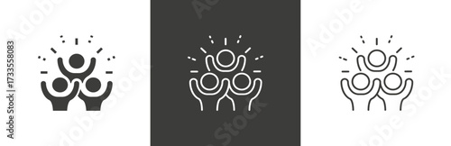 flat and linear set icons, group happy people icon, party friends, joy expression feeling, simple symbols on white and black background - editable stroke vector illustration
