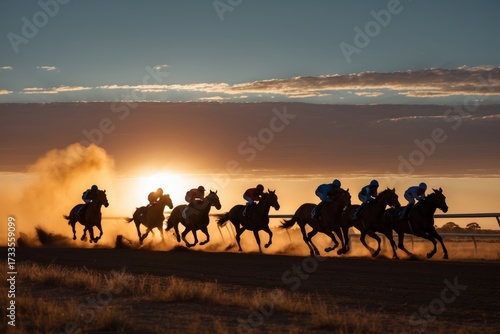 Melbourne Cup Racing Horses Silhouette Sunset Australia
