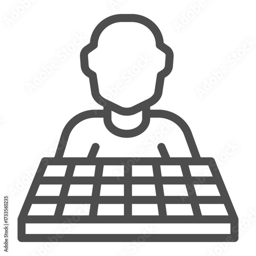 Player person line icon, chess game concept. Vector graphics. Opponent with chessboard sign on white background, outline style icon for mobile or web design.