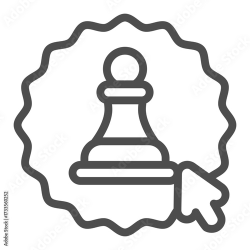 Sticker with chess pawn and mouse pointer line icon, game concept. Vector graphics. Gaming sign on white background, outline style icon for mobile or web design.
