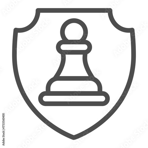 Emblem with chess pawn line icon, chess game concept. Vector graphics. Gaming emblem sign on white background, outline style icon for mobile or web design.