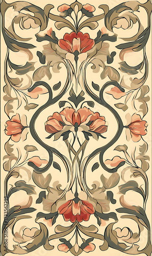 Tile or carpet pattern background with decorative, symmetrical elements. Ideal for wallpaper, textiles, or digital design projects.