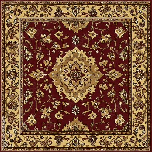 Tile or carpet pattern background with decorative, symmetrical elements. Ideal for wallpaper, textiles, or digital design projects.