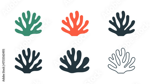 Vector art of collection of coral icons in various colors and styles