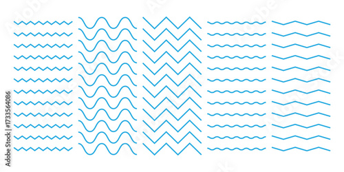 Vector wavy and zigzag horizontal underline. Waves line set. Set of wavy lines. Wave ornament pattern. Wave thin line background.