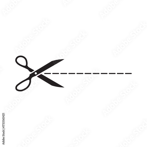 Cut here sign vector with scissors and dashed line template