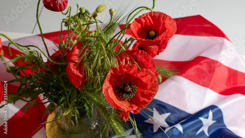 Photography Vibrant poppies, echoing Memorial Days poignant whispers, entwine with stars and