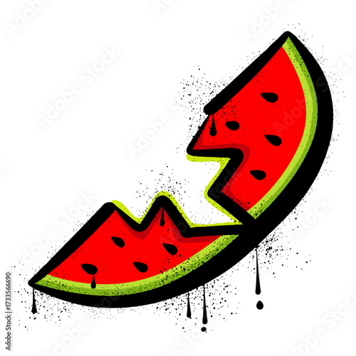Cracked watermelon slice graffiti spray