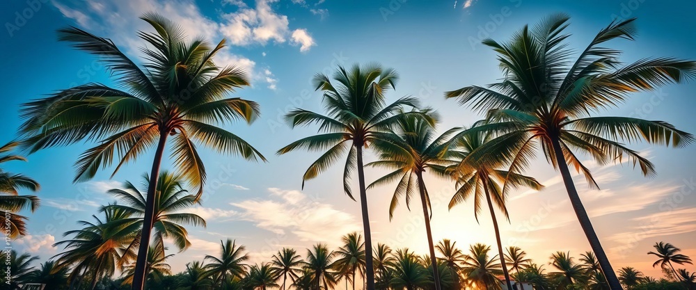 Obraz premium Majestic royal palm trees sway gently in a tropical breeze, image, beach