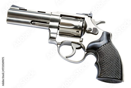 Wallpaper Mural Shiny silver revolver handgun with textured grip isolated on a transparent background .PNG Torontodigital.ca