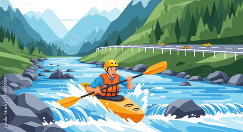 Rafting adventure amidst scenic mountains with playful rapids and clear blue waters