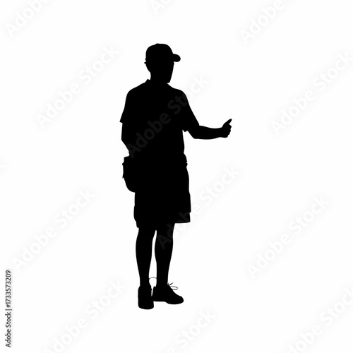 Campaign worker silhouette encouraging night class enrollment isolated on white background