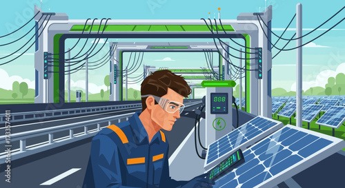 Solar Technician Optimizing Energy Grid Efficiency with Smart Technology Integration