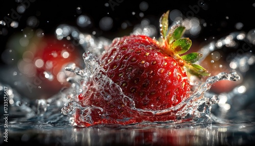 Fresh strawberry in water splash