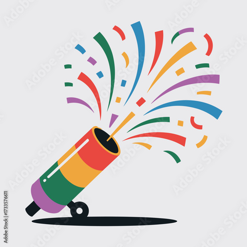 Colorful Confetti Popper Exploding With Streamers And Circles Keywords: confetti, popper, party, celebration, explosion, streamer, colorful