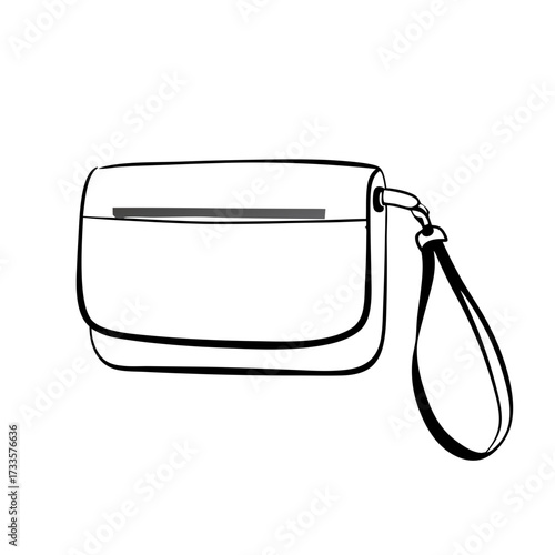 Outline drawing of a wristlet bag with an attached handle