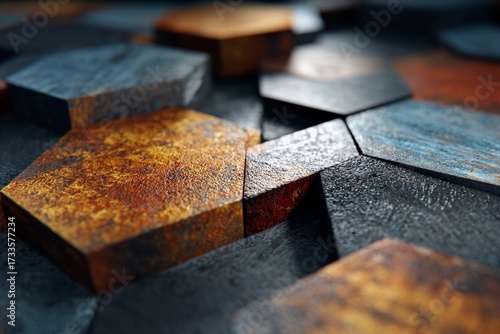 Deep Sawn Hexagonal Shapes Create an Artistic Pattern in Earthy Tones Generative AI