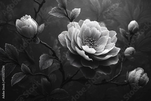 Floral Beauty Captured in a Minimalist Black and White Aesthetic Generative AI