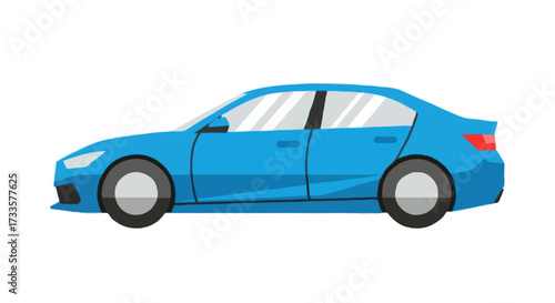 A flat vector illustration of a modern car, clean flat design, bold colors, no outlines, isolated on white background