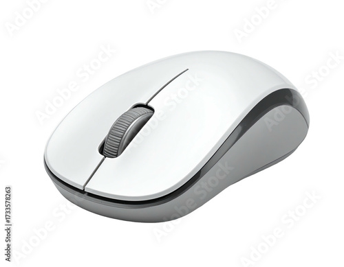 Sleek white wireless computer mouse with a scroll wheel and chrome accents