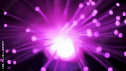 Burst of purple light like fiber optic cables. Ideal for tech concepts, internet connection, data transfer, innovationthemed design projects.