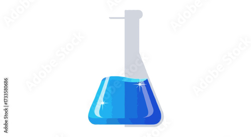 A flat vector illustration of an Erlenmeyer flask with colored liquid inside, minimal flat design, no outlines, isolated on white background