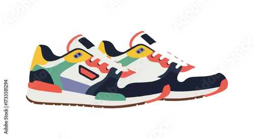 A flat vector illustration of trendy sneakers