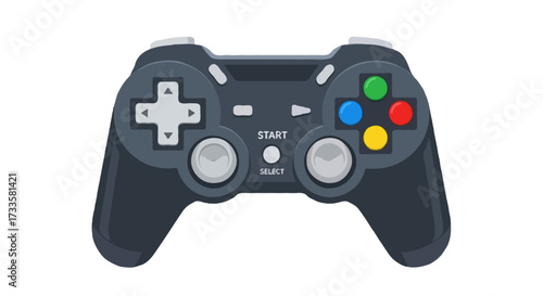A flat vector illustration of a game controller, bold flat colors, no outlines, isolated on white background